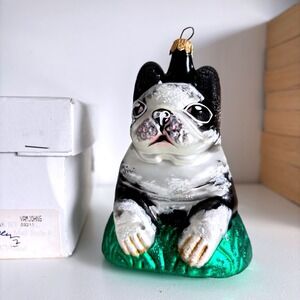 Vtg Boston Terrier Glass Ornament Christmast Dog Poland 5" Large
